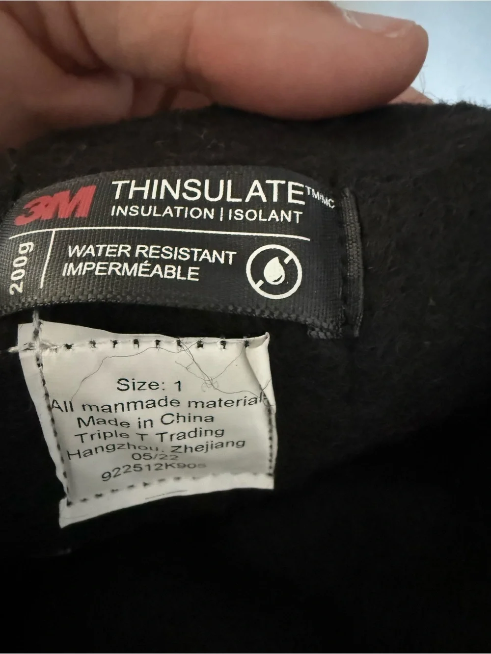 3M Thinsulate Black Insulated Water-Resistant‎ Liner